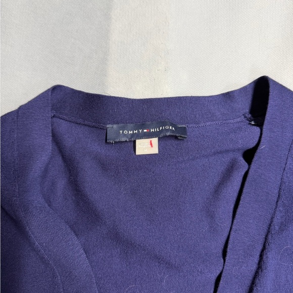 Tommy Hilfiger Deep Blue Open Front Cardigan with Gold Buttons on Sleeves - Picture 3 of 5